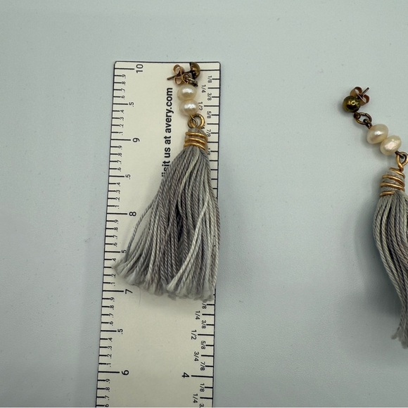 Genuine Pearl and Grey Tassel Earrings - Picture 3 of 12